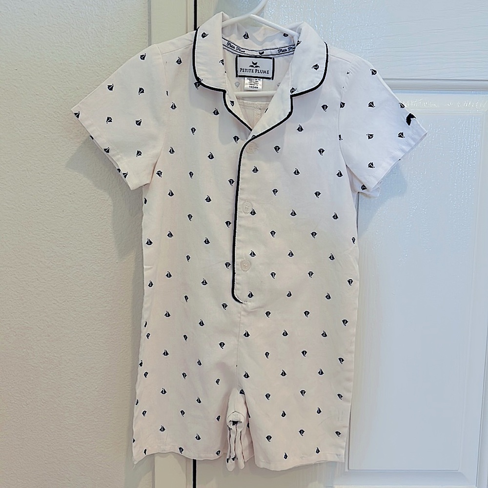 Petite Plume Navy Sailboat Romper